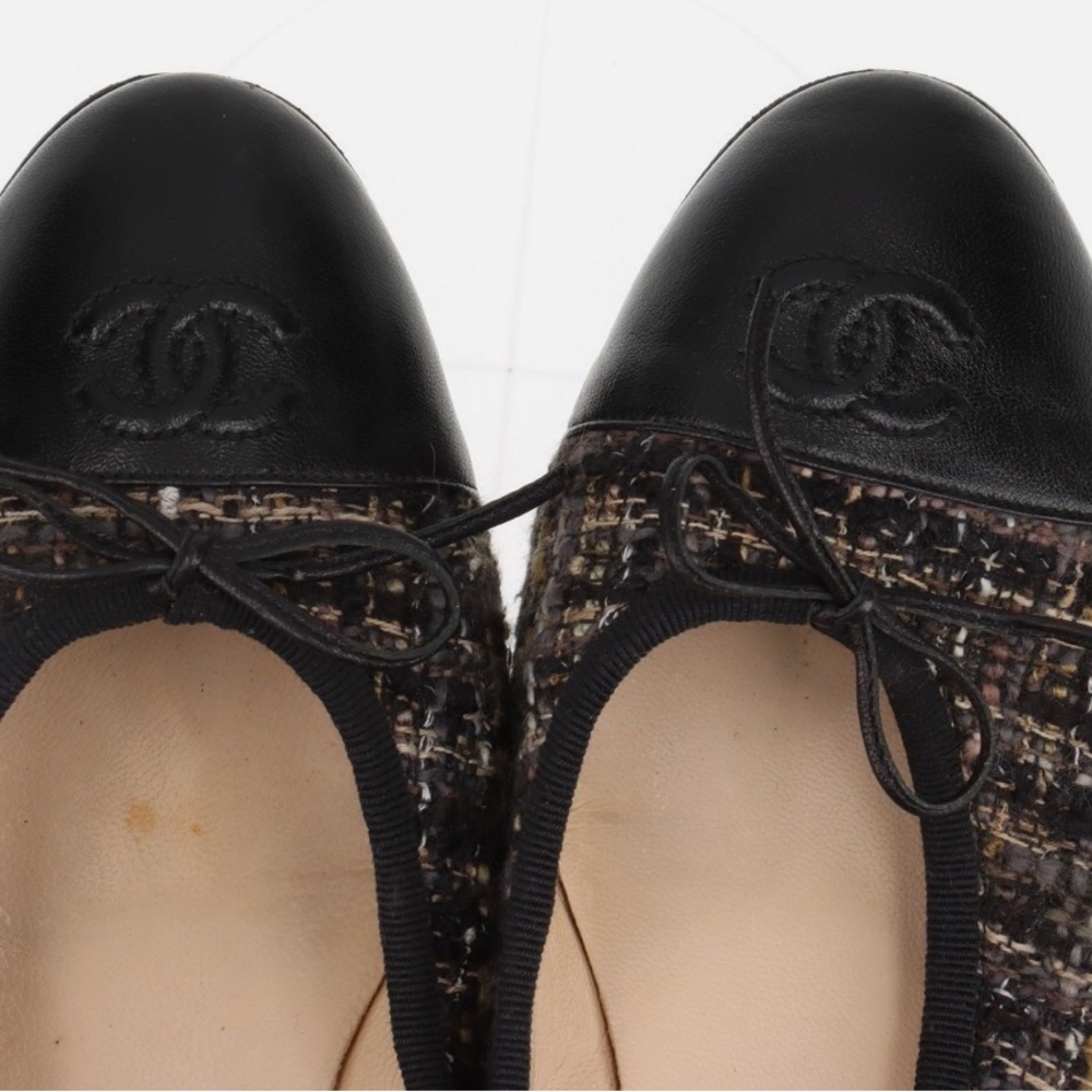 🆕 CHANEL CC Black and Brown Tweed Flats, in Box - Picture 8 of 10
